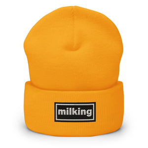 The Tractor Mugs Store Gold OASIS Style 'Milking' | Cuffed Beanie Quality Farmers Merch