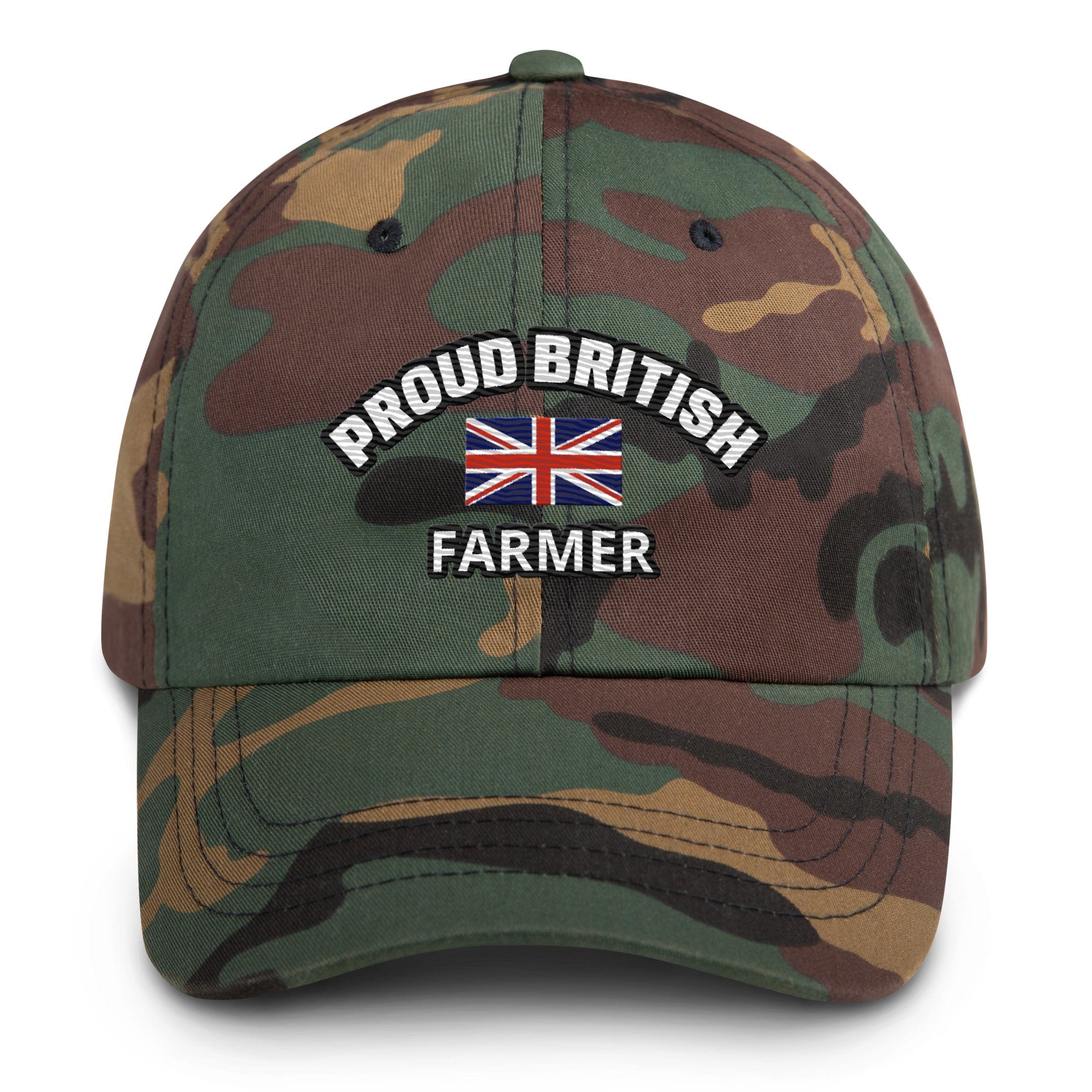 The Tractor Mugs Store Green Camo Proud British Farmer | Dad Hat Quality Farmers Merch