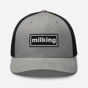 The Tractor Mugs Store Heather/ Black Oasis Style Retro Milking | Trucker Cap Quality Farmers Merch