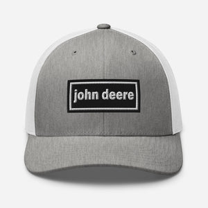The Tractor Mugs Store Heather Grey/White Oasis Style Retro John Deere | Trucker Cap Quality Farmers Merch