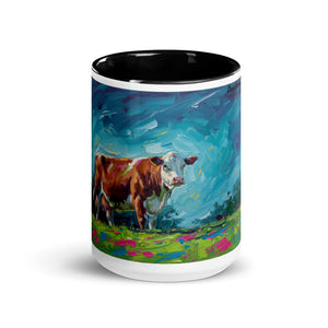 The Tractor Mugs Store Hereford Cow Splash Art | Mug with Color Inside Quality Farmers Merch