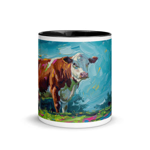 The Tractor Mugs Store Hereford Cow Splash Art | Mug with Color Inside Quality Farmers Merch