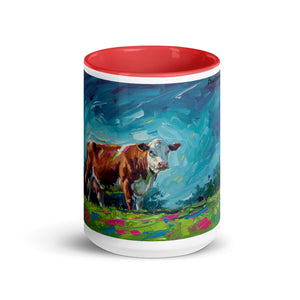 The Tractor Mugs Store Hereford Cow Splash Art | Mug with Color Inside Quality Farmers Merch