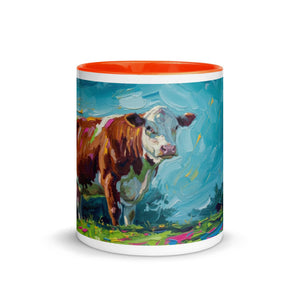 The Tractor Mugs Store Hereford Cow Splash Art | Mug with Color Inside Quality Farmers Merch