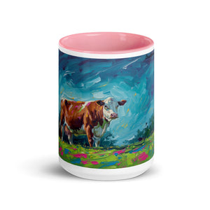 The Tractor Mugs Store Hereford Cow Splash Art | Mug with Color Inside Quality Farmers Merch