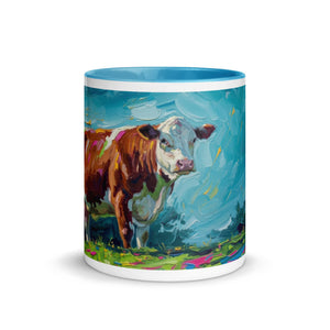 The Tractor Mugs Store Hereford Cow Splash Art | Mug with Color Inside Quality Farmers Merch