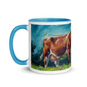 The Tractor Mugs Store Hereford Cow Splash Art | Mug with Color Inside Quality Farmers Merch