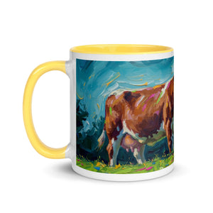 The Tractor Mugs Store Hereford Cow Splash Art | Mug with Color Inside Quality Farmers Merch