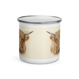 The Tractor Mugs Store Highland Cow Pencil Sketch| Enamel Mug Quality Farmers Merch