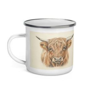 The Tractor Mugs Store Highland Cow Pencil Sketch| Enamel Mug Quality Farmers Merch
