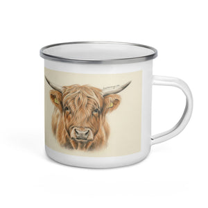 The Tractor Mugs Store Highland Cow Pencil Sketch| Enamel Mug Quality Farmers Merch
