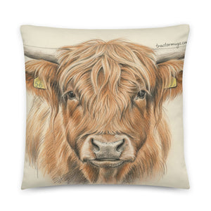 The Tractor Mugs Store Highland Cow Pencil Sketch | Printed Pillow Quality Farmers Merch