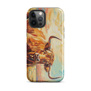The Tractor Mugs Store iPhone 12 Pro Max English Longhorn Cow Splash Art | Tough Case for iPhone® Quality Farmers Merch