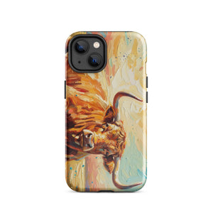 The Tractor Mugs Store iPhone 14 English Longhorn Cow Splash Art | Tough Case for iPhone® Quality Farmers Merch