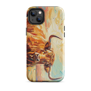 The Tractor Mugs Store iPhone 14 Plus English Longhorn Cow Splash Art | Tough Case for iPhone® Quality Farmers Merch
