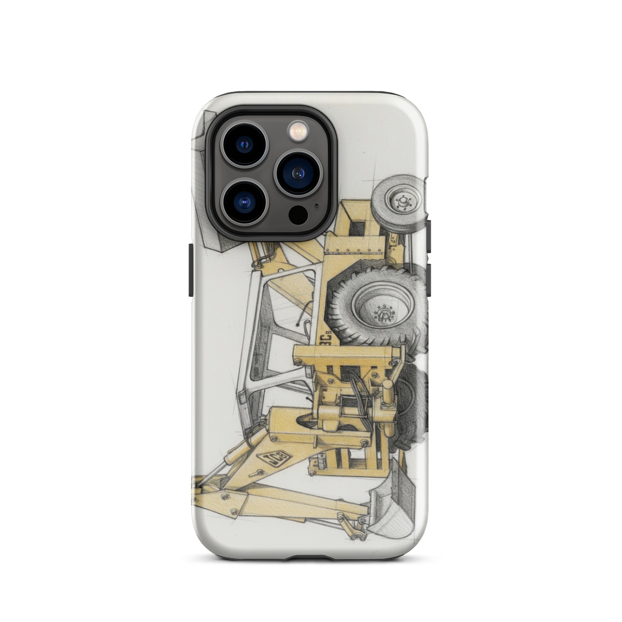 The Tractor Mugs Store iPhone 14 Pro JCB 3C II Pencil Sketch | Tough Case for iPhone® Quality Farmers Merch