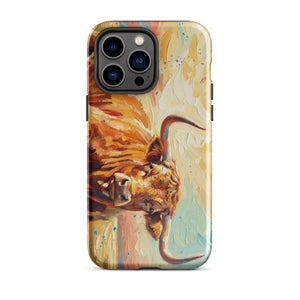 The Tractor Mugs Store iPhone 14 Pro Max English Longhorn Cow Splash Art | Tough Case for iPhone® Quality Farmers Merch