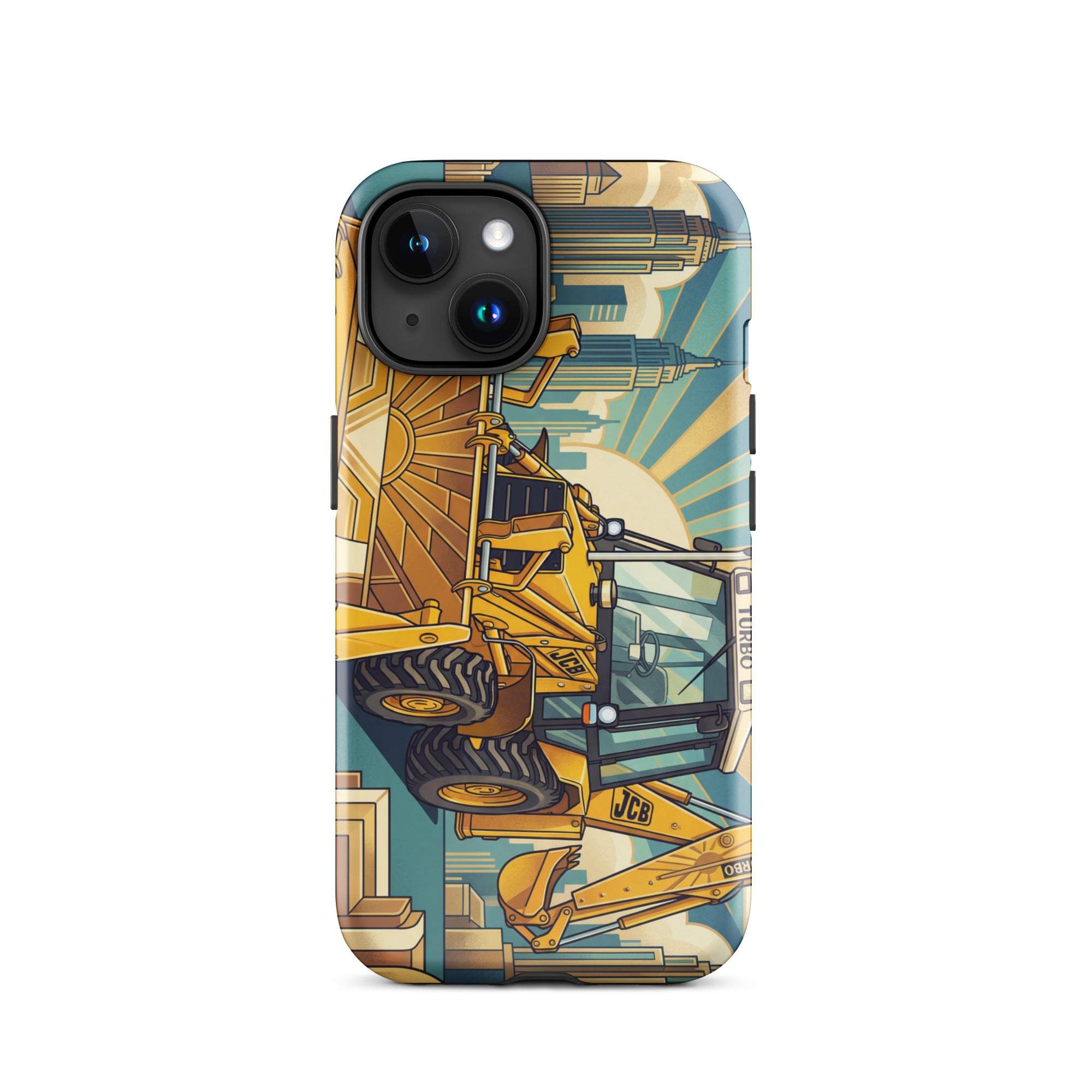 The Tractor Mugs Store iPhone 15 JCB 3CX TURBO | Art Deco Tough Case for iPhone® Quality Farmers Merch