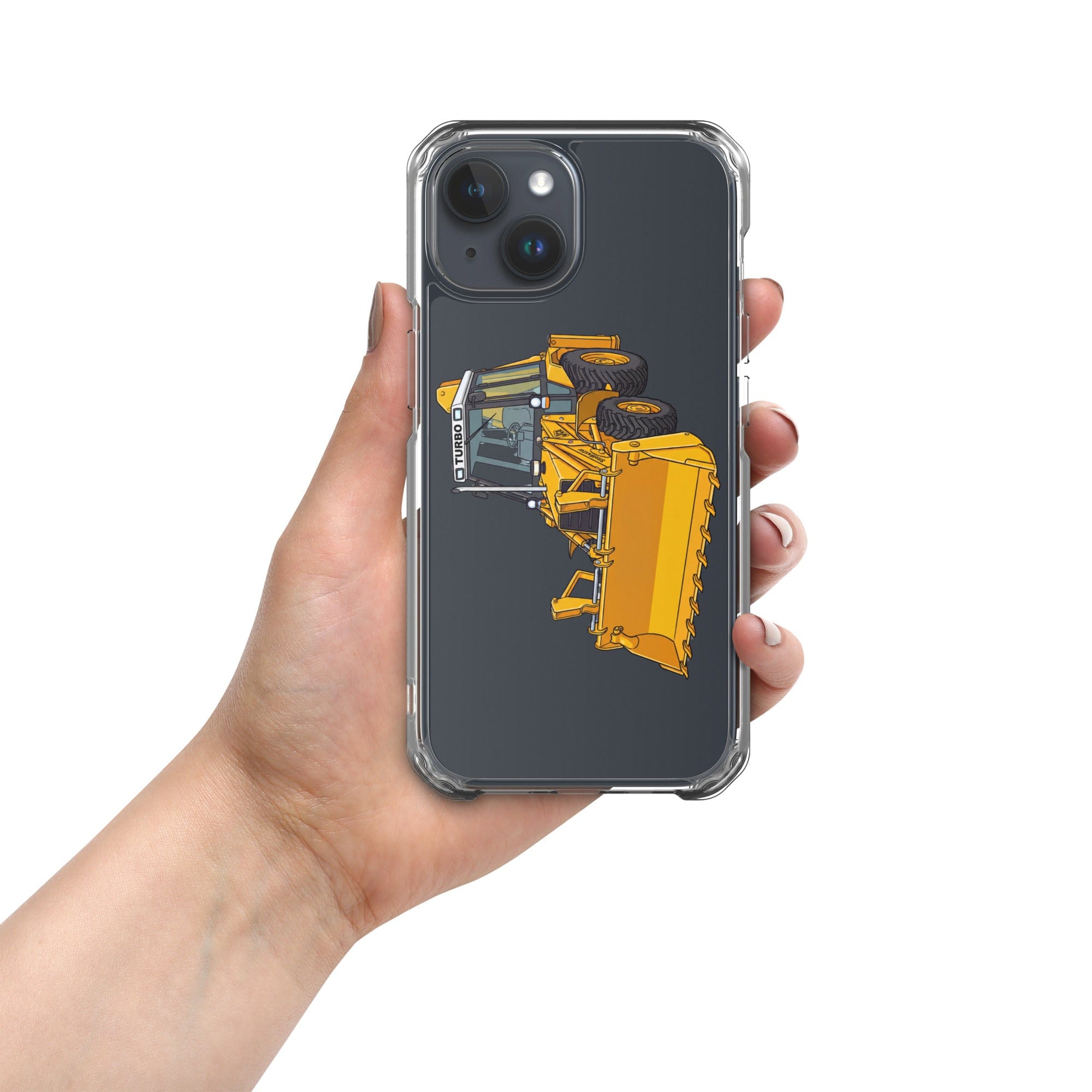 The Tractor Mugs Store iPhone 15 JCB Grey Cab TURBO | Clear Case for iPhone® Quality Farmers Merch