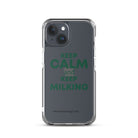 The Tractor Mugs Store iPhone 15 KEEP CALM and KEEP MILKING | Clear Case for iPhone® Quality Farmers Merch