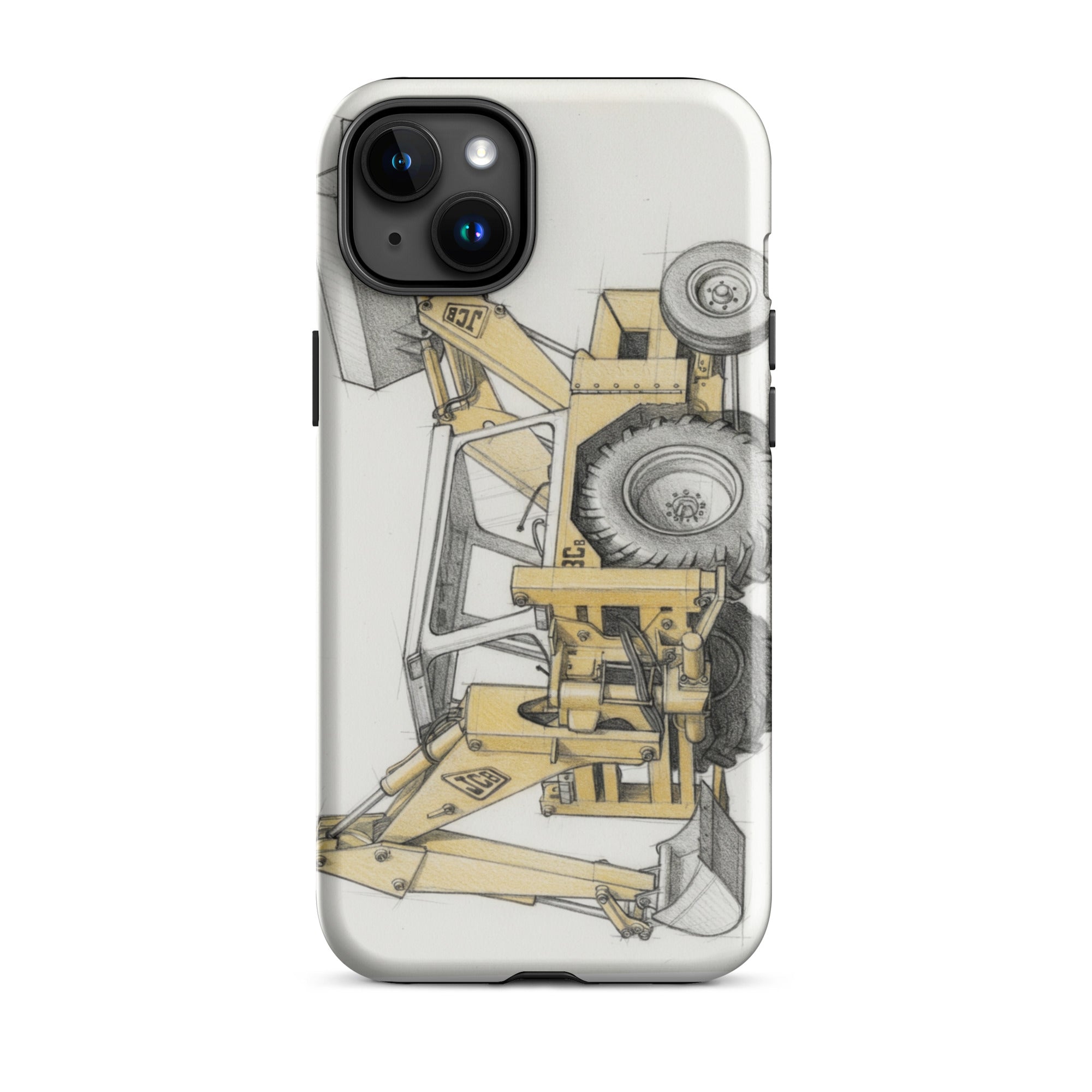 The Tractor Mugs Store iPhone 15 Plus JCB 3C II Pencil Sketch | Tough Case for iPhone® Quality Farmers Merch