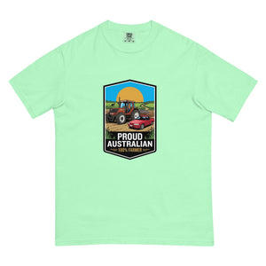 The Tractor Mugs Store Island Reef FIATAGRI F130 PROUD AUSTRALIAN 100% FARMER Bright | Unisex Premium T-shirt Quality Farmers Merch