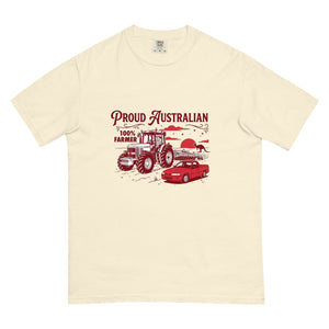 The Tractor Mugs Store Ivory John Deere 7810 PROUD AUSTRALIAN 100% FARMER Two Tone | Unisex Premium T-shirt Quality Farmers Merch