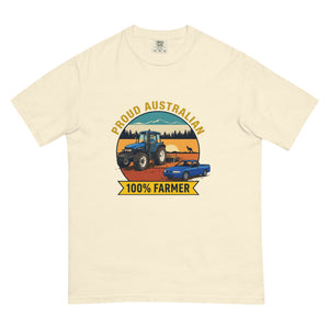 The Tractor Mugs Store Ivory New Holland TM 135 PROUD AUSTRALIAN 100% FARMER Outdoor | Unisex Premium T-shirt Quality Farmers Merch