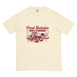 The Tractor Mugs Store Ivory New Holland TM 135 PROUD AUSTRALIAN 100% FARMER Two Tone | Unisex Premium T-shirt Quality Farmers Merch