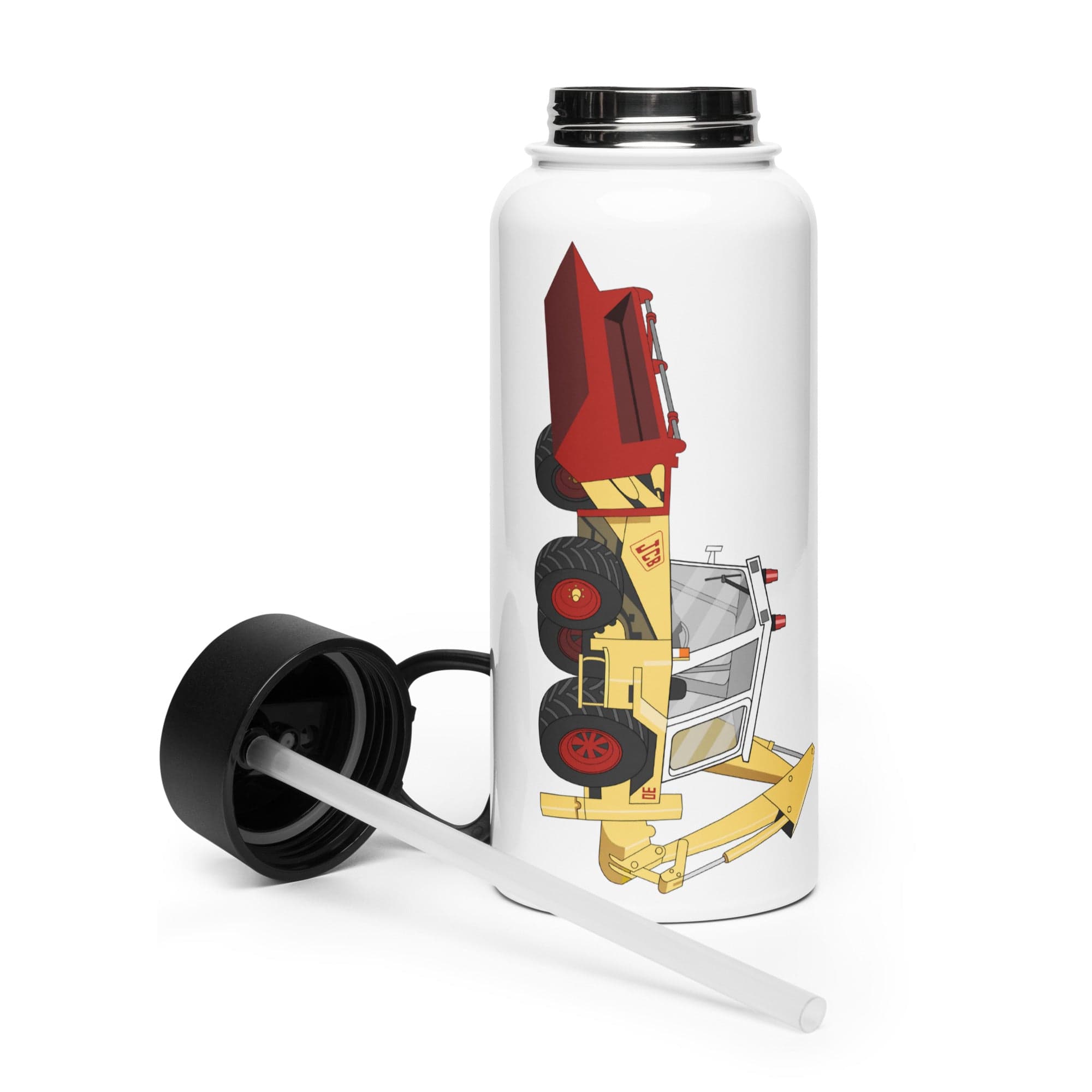 The Tractor Mugs Store JCB 3C (1975) | Stainless steel water bottle with a straw lid Quality Farmers Merch