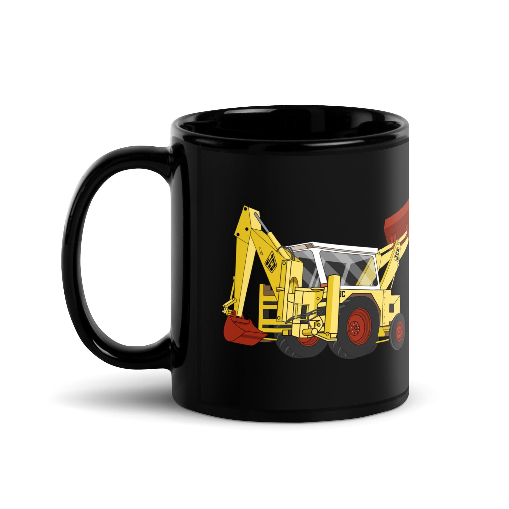 The Tractor Mugs Store JCB 3C II Backhoe | Black Glossy Mug Quality Farmers Merch