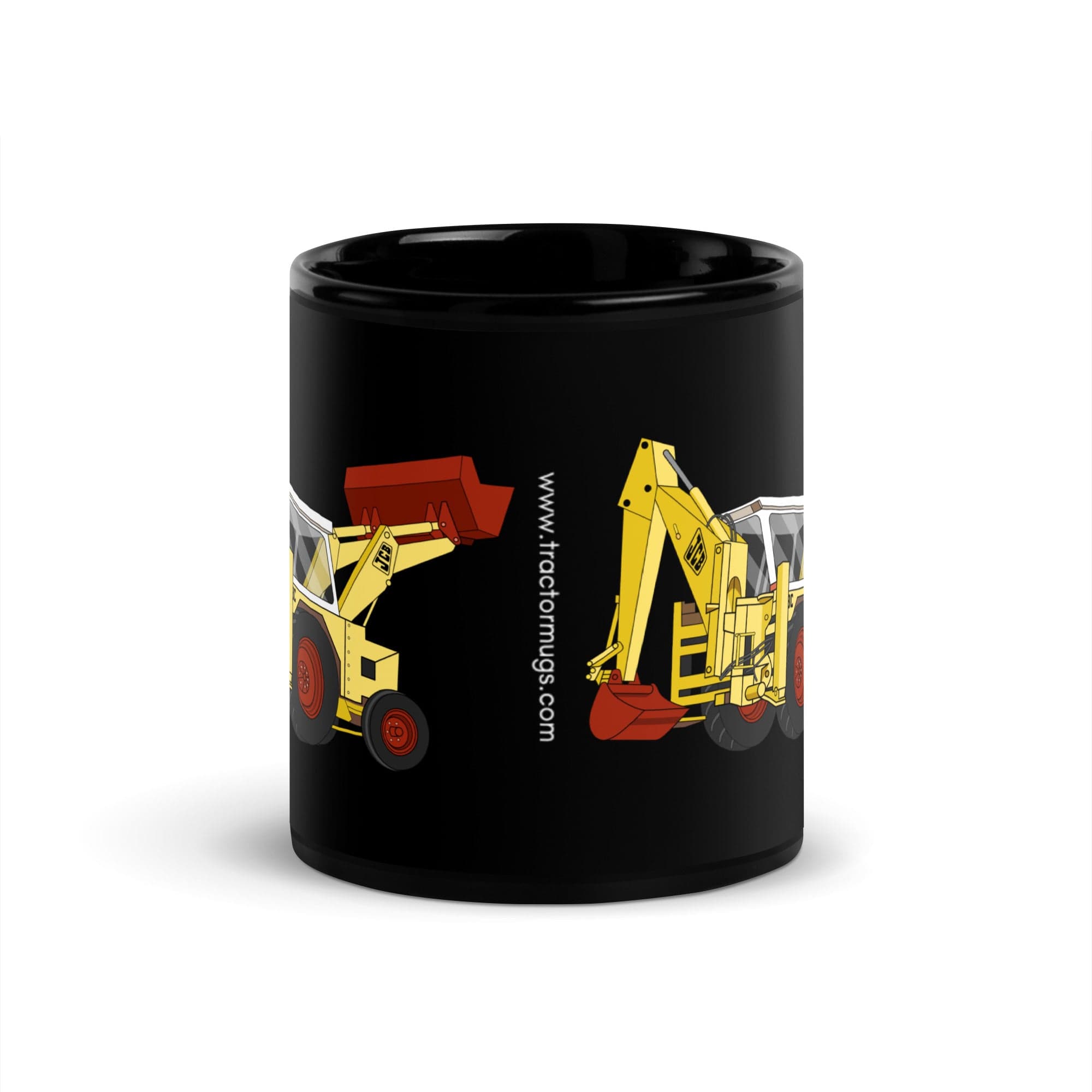 The Tractor Mugs Store JCB 3C II Backhoe | Black Glossy Mug Quality Farmers Merch