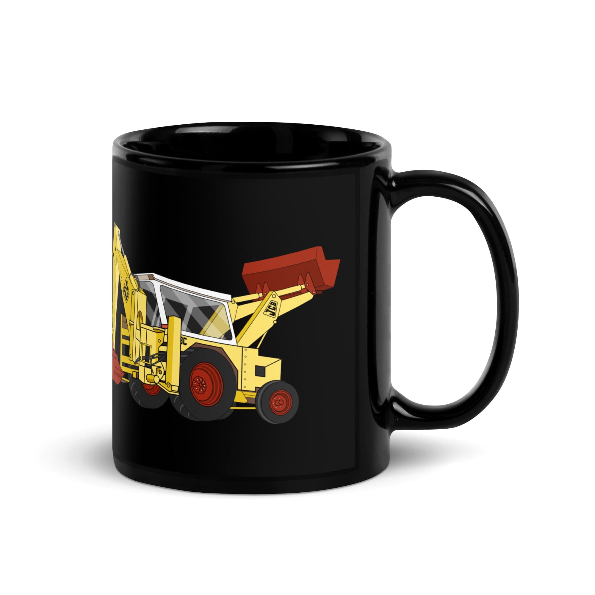 The Tractor Mugs Store JCB 3C II Backhoe | Black Glossy Mug Quality Farmers Merch