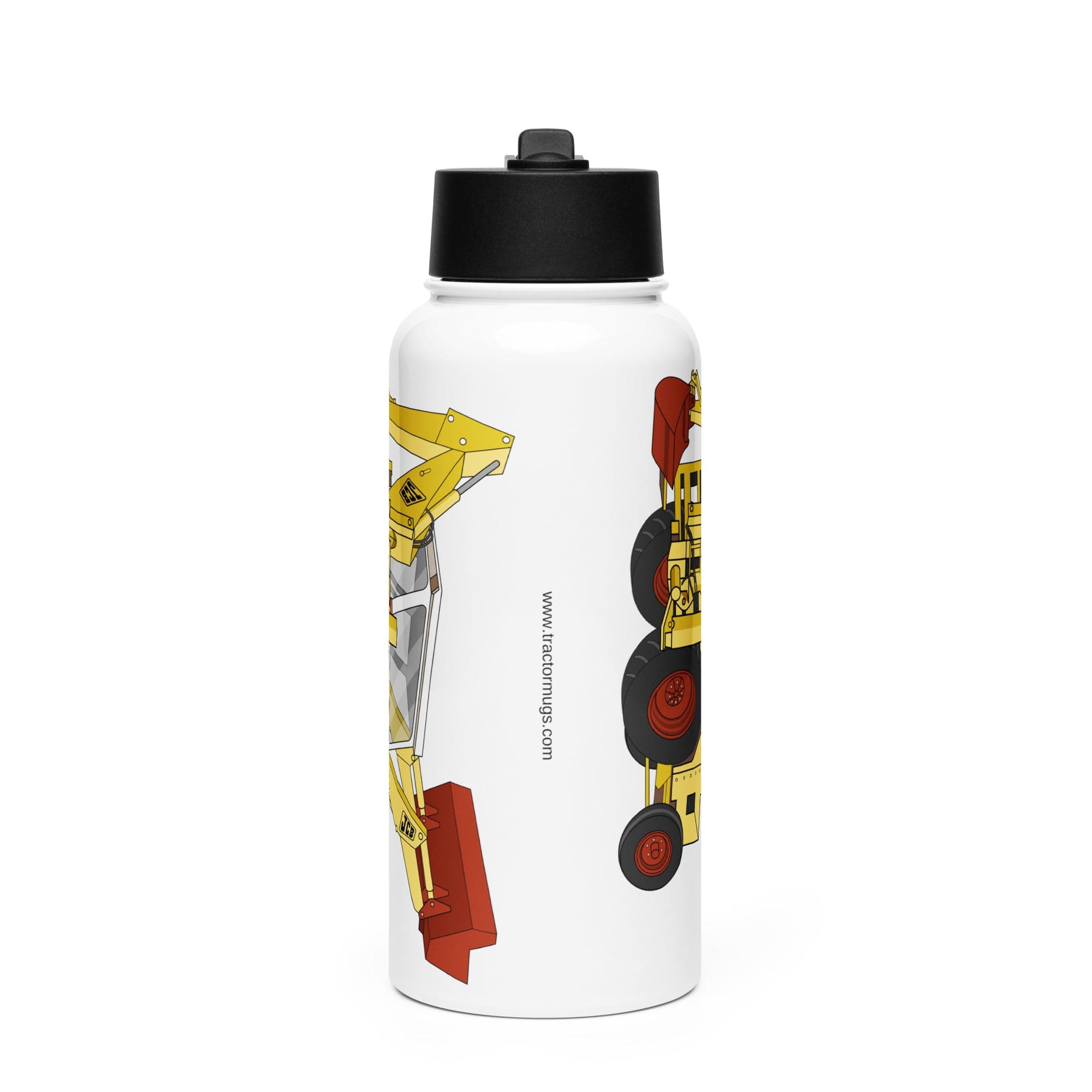 The Tractor Mugs Store JCB 3C II Backhoe | Stainless steel water bottle with a straw lid Quality Farmers Merch