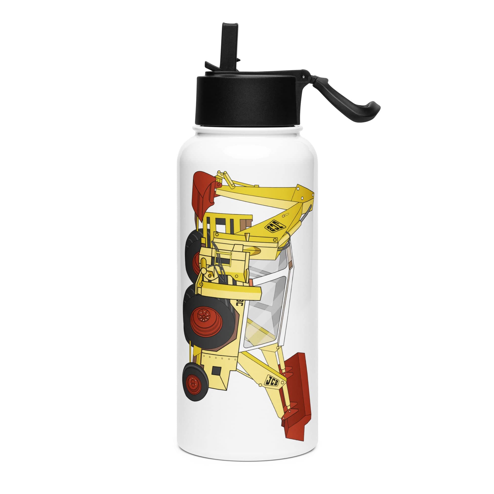 The Tractor Mugs Store JCB 3C II Backhoe | Stainless steel water bottle with a straw lid Quality Farmers Merch