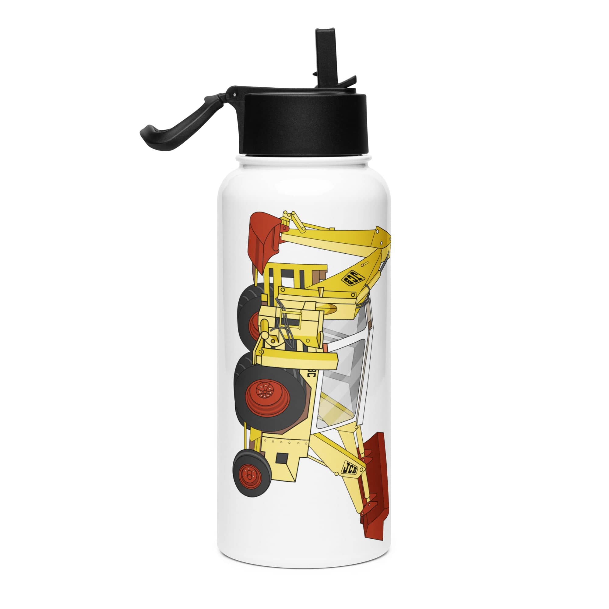 The Tractor Mugs Store JCB 3C II Backhoe | Stainless steel water bottle with a straw lid Quality Farmers Merch