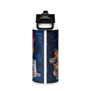 The Tractor Mugs Store JCB 3C II | Splash Art Stainless steel water bottle with a straw lid Quality Farmers Merch