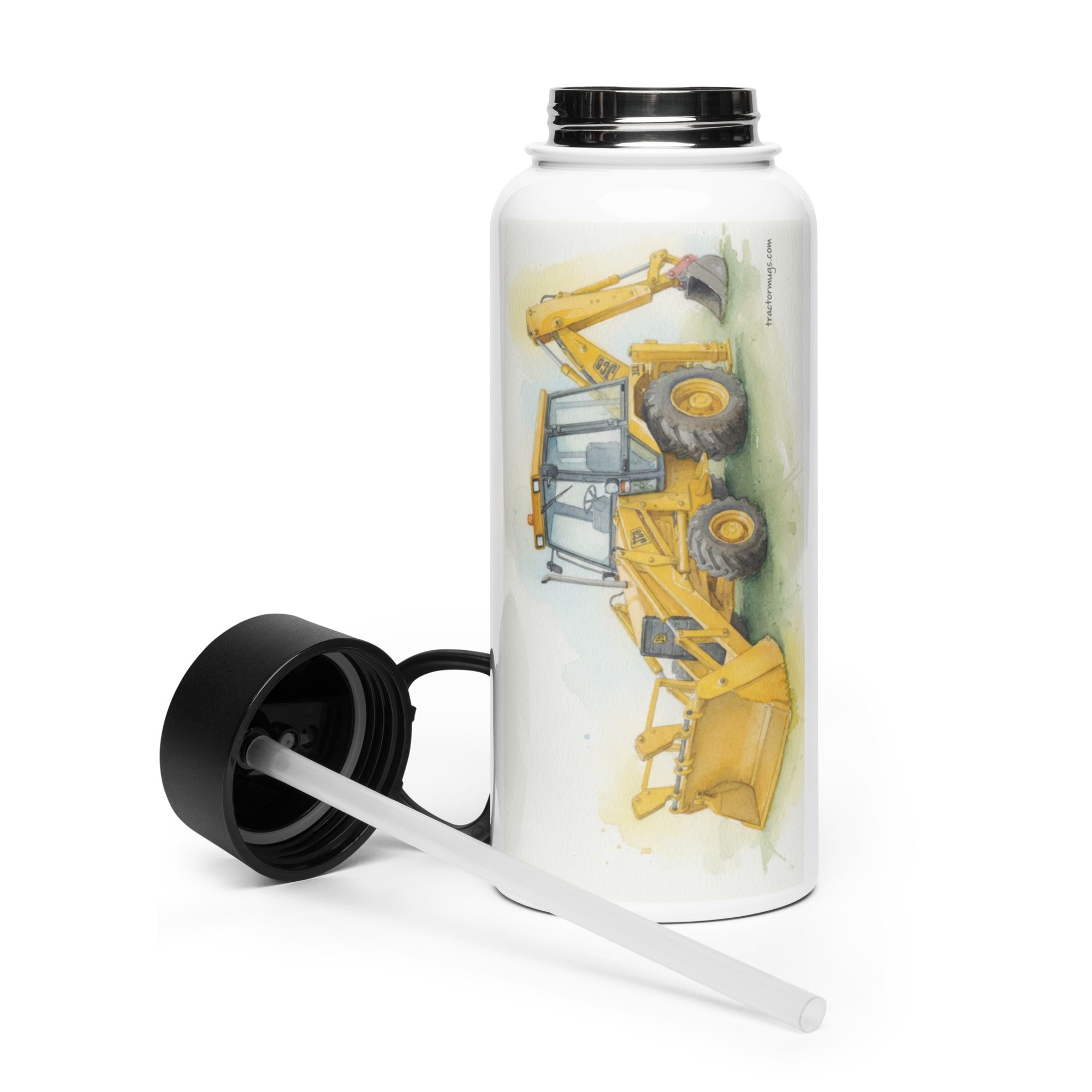 The Tractor Mugs Store JCB 3CX Sitemaster Water Colour | Stainless Steel Water Bottle Quality Farmers Merch