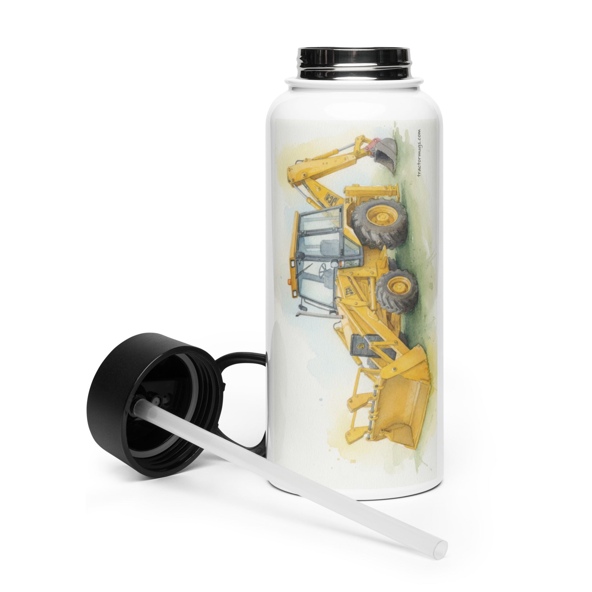 The Tractor Mugs Store JCB 3CX Sitemaster Water Colour | Stainless Steel Water Bottle Quality Farmers Merch
