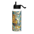 The Tractor Mugs Store JCB 3CX TURBO | Art Deco Stainless steel water bottle with a straw lid Quality Farmers Merch