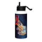 The Tractor Mugs Store JCB 3CX White Cabin | Splash Art Stainless steel water bottle with a straw lid Quality Farmers Merch