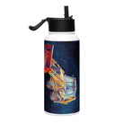 The Tractor Mugs Store JCB 3CX White Cabin | Splash Art Stainless steel water bottle with a straw lid Quality Farmers Merch