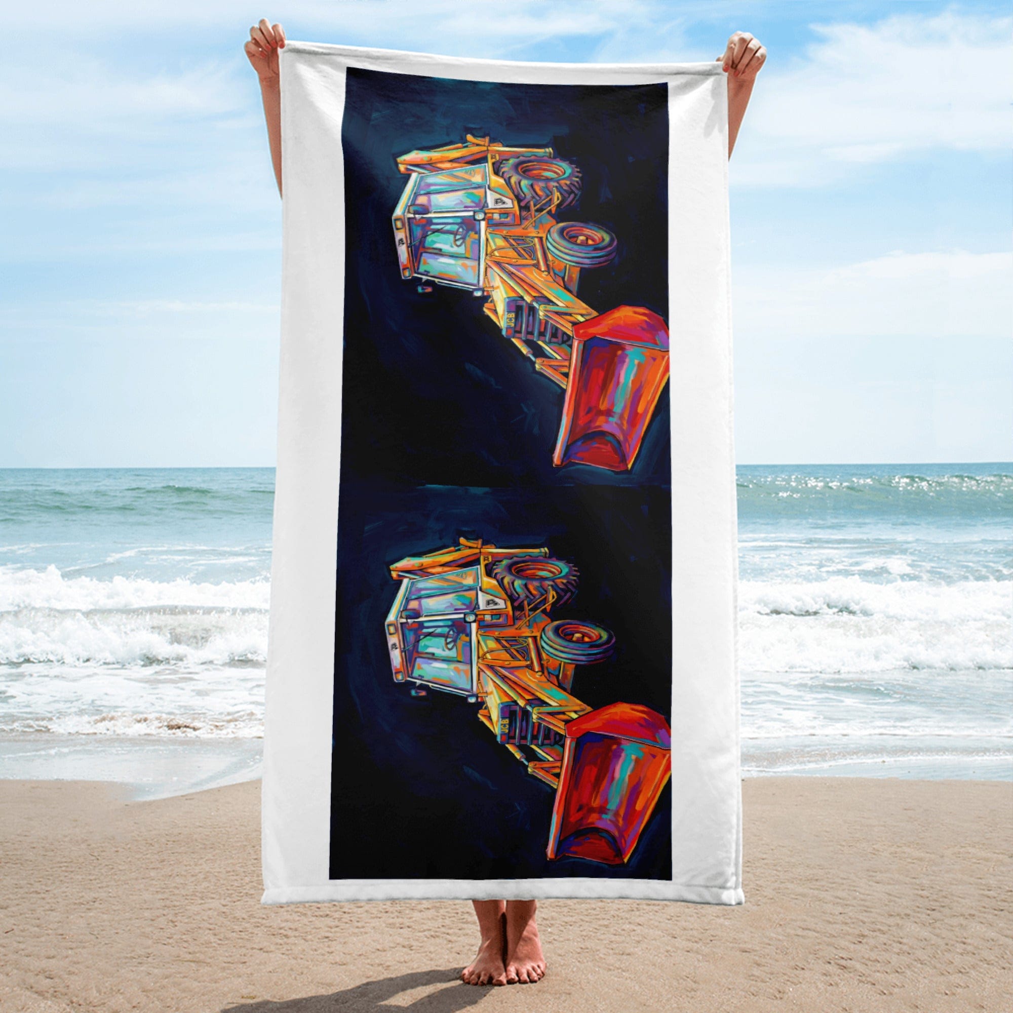 The Tractor Mugs Store JCB 3CX White Cabin | Splash Art Towel Quality Farmers Merch