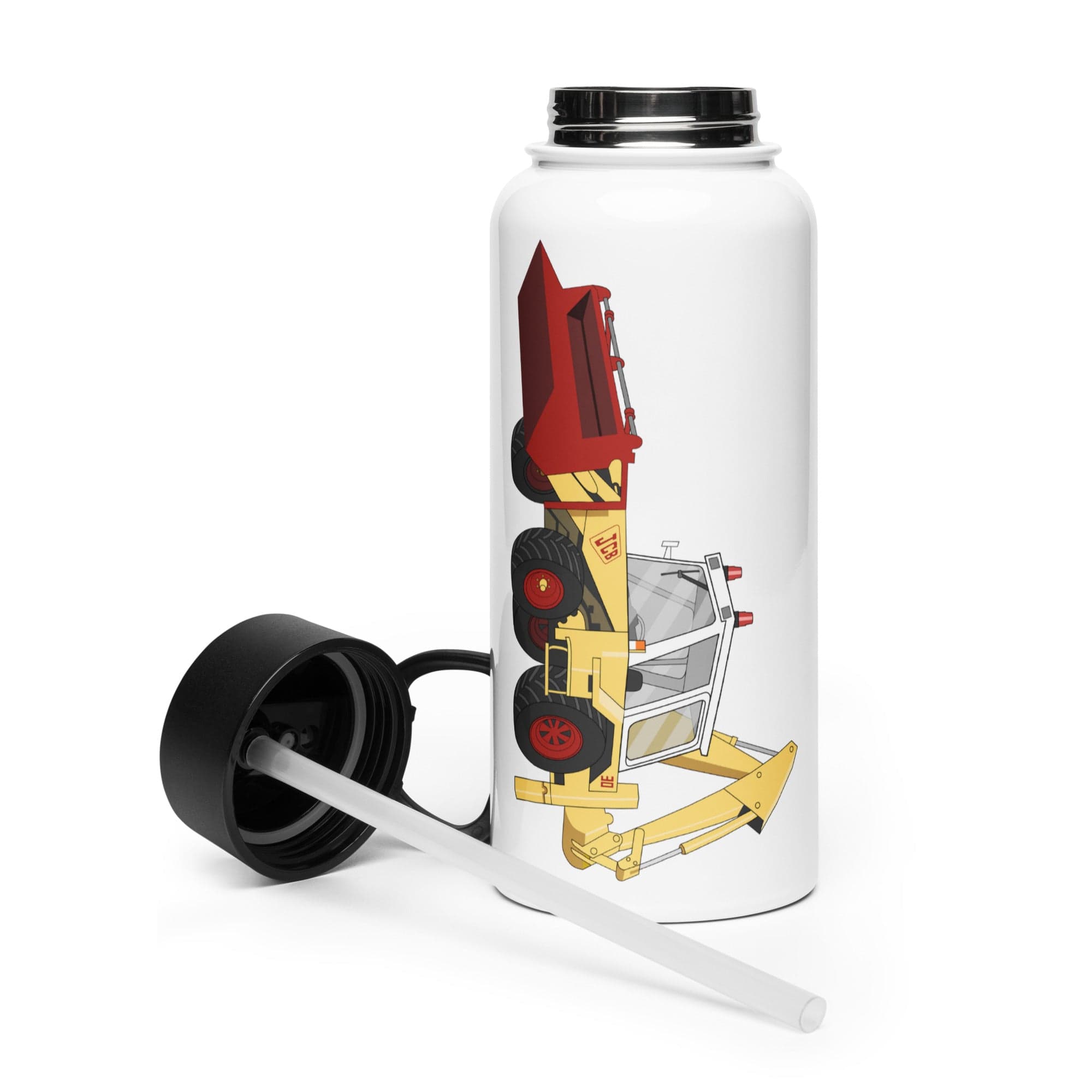 The Tractor Mugs Store JCB 3D | Stainless steel water bottle with a straw lid Quality Farmers Merch