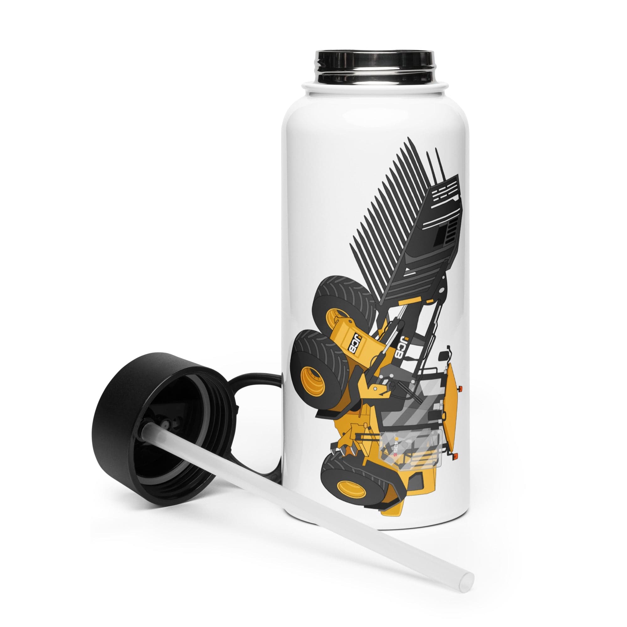 The Tractor Mugs Store JCB 435 S Farm Master Stainless steel water bottle with a straw lid Quality Farmers Merch