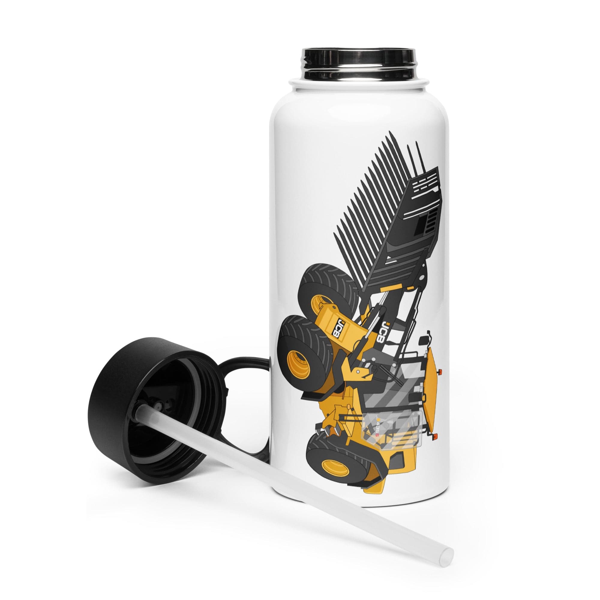 The Tractor Mugs Store JCB 435 S Farm Master Stainless steel water bottle with a straw lid Quality Farmers Merch