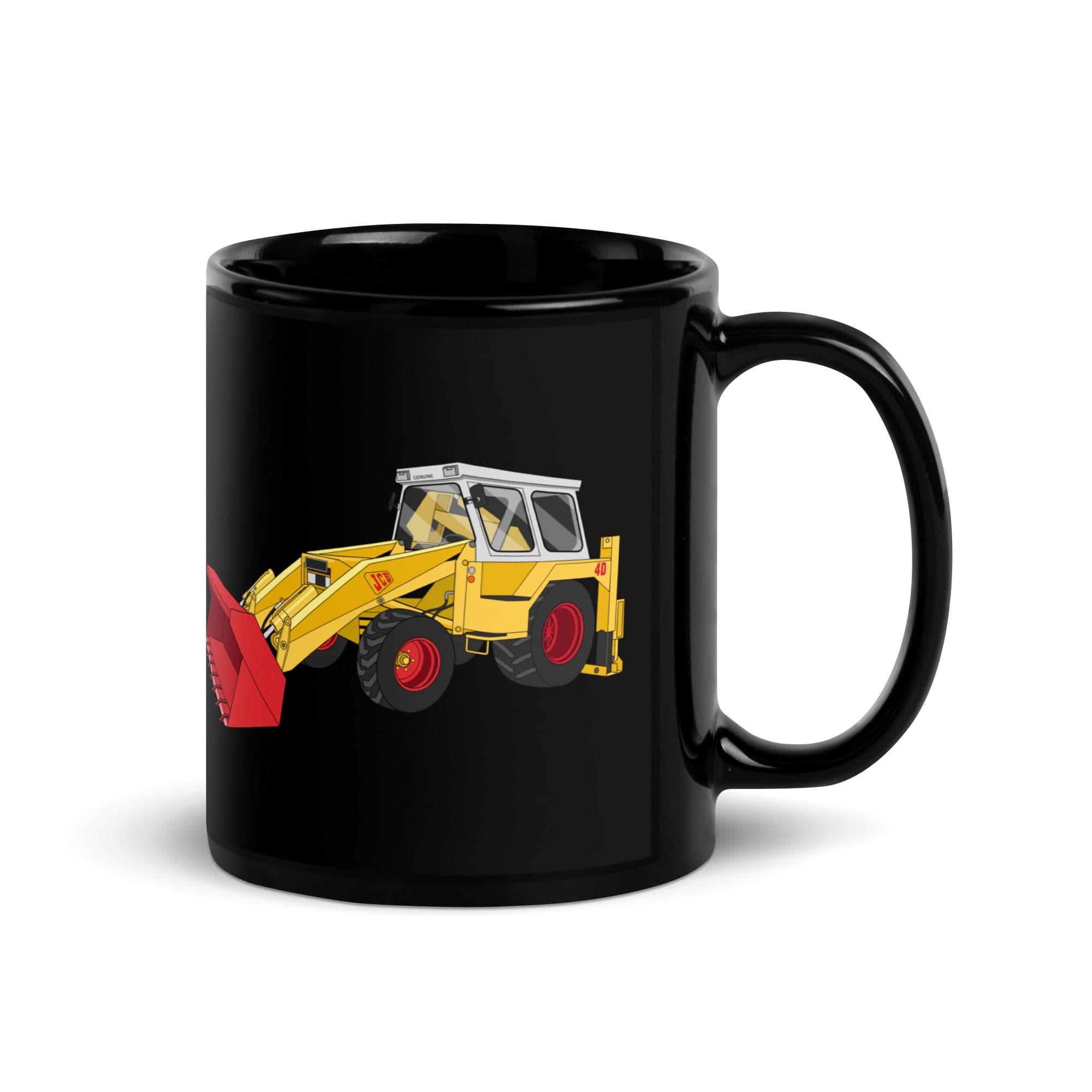 The Tractor Mugs Store JCB 4D Backhoe | Black Glossy Mug Quality Farmers Merch