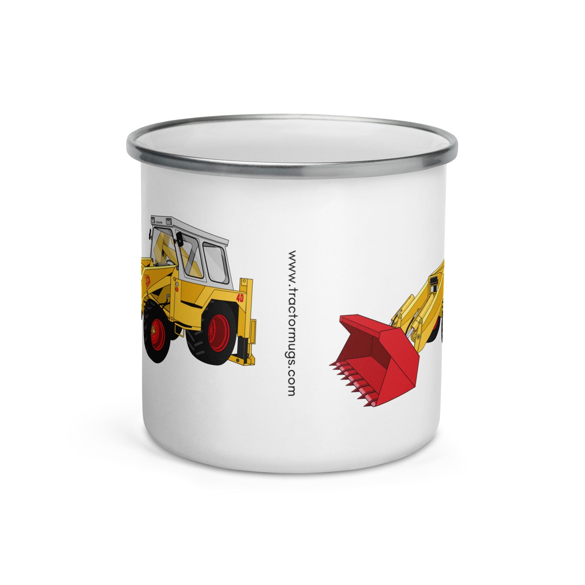 The Tractor Mugs Store JCB 4D Backhoe | Enamel Mug Quality Farmers Merch