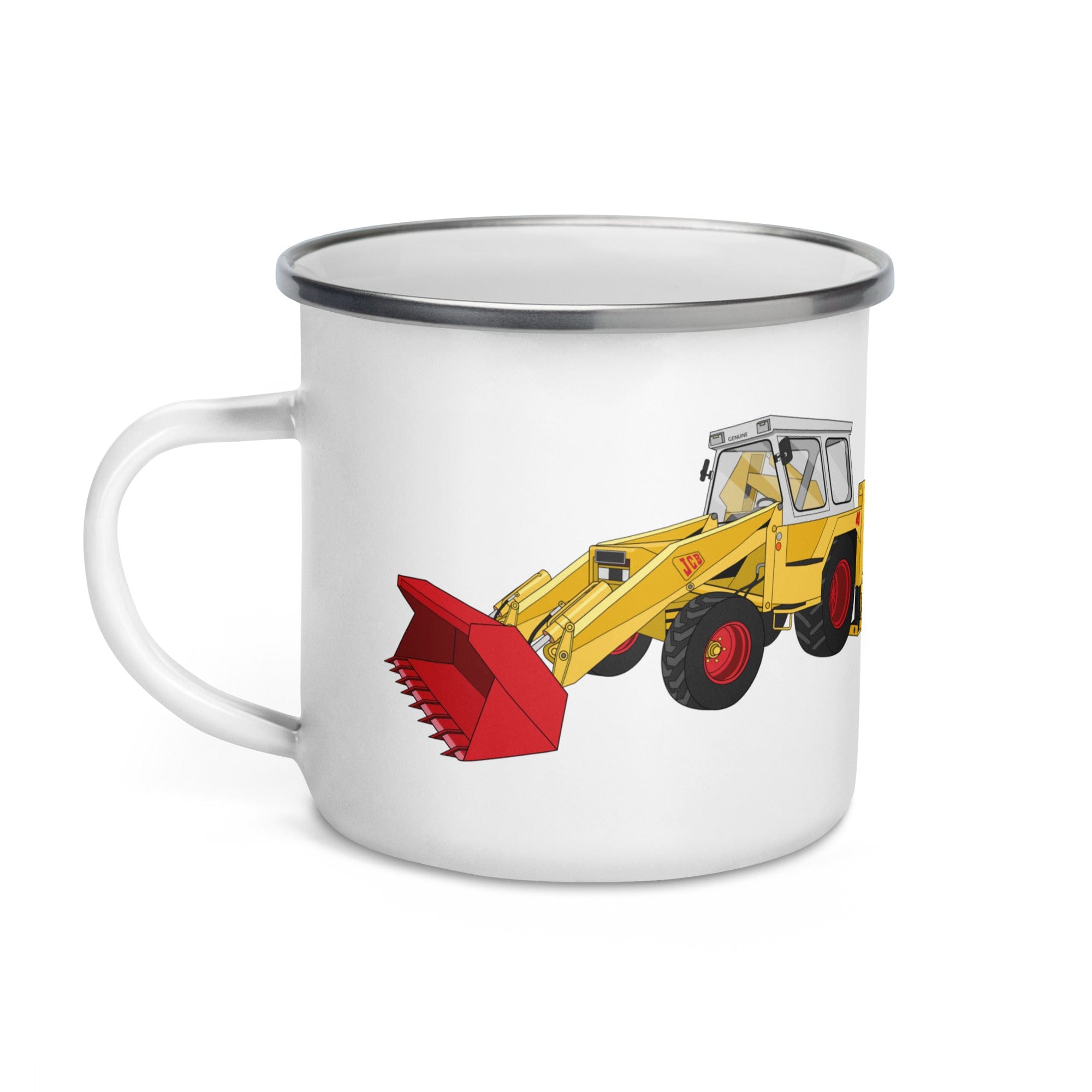 The Tractor Mugs Store JCB 4D Backhoe | Enamel Mug Quality Farmers Merch