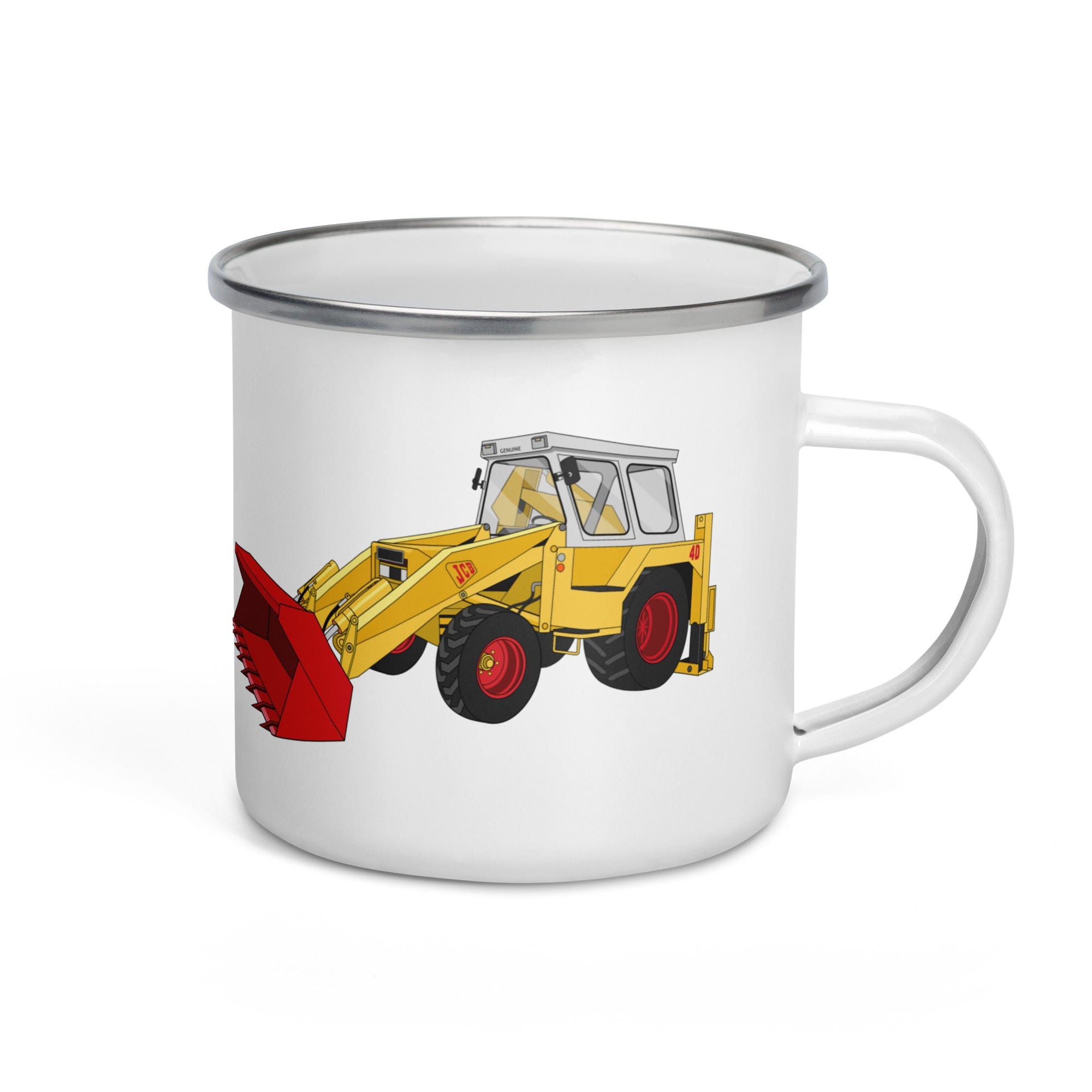 The Tractor Mugs Store JCB 4D Backhoe | Enamel Mug Quality Farmers Merch